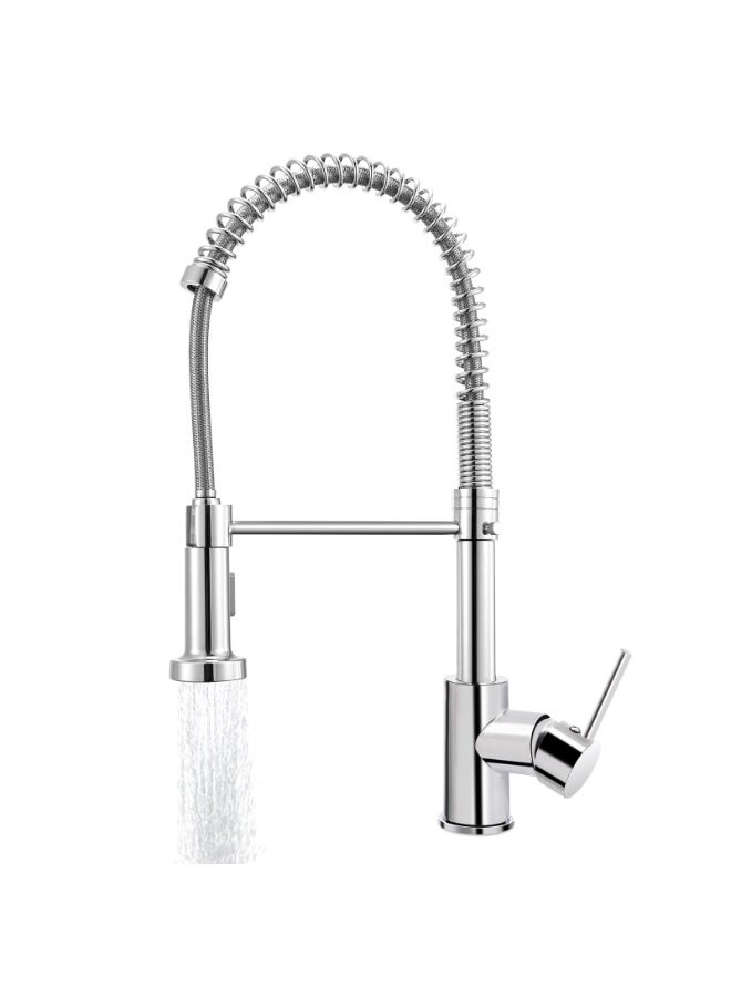 LODROC Spring Kitchen Sink Faucet, extendable 360° rotatable sink fitting, single handle, brushed nickel, Pull Out Sprayer, Modern Stainless Steel Sink Taps for Camper Laundry Utility Rv Wet Bar - Image 1